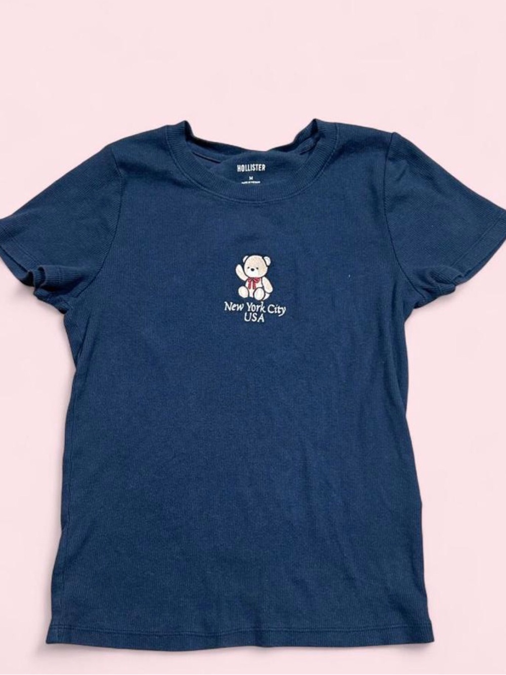 Hollister Navy Short Sleeve Tee with Teddy Bear Graphic